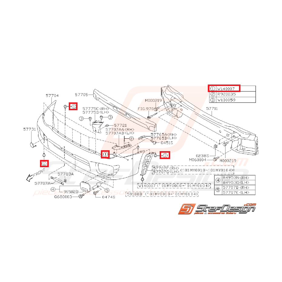 Clips de pare choc avant et arrière WRX/STI 01-14 et BRZ