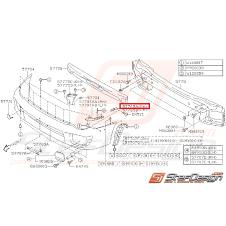 Glissière pare choc subaru WRX/STI 01-02