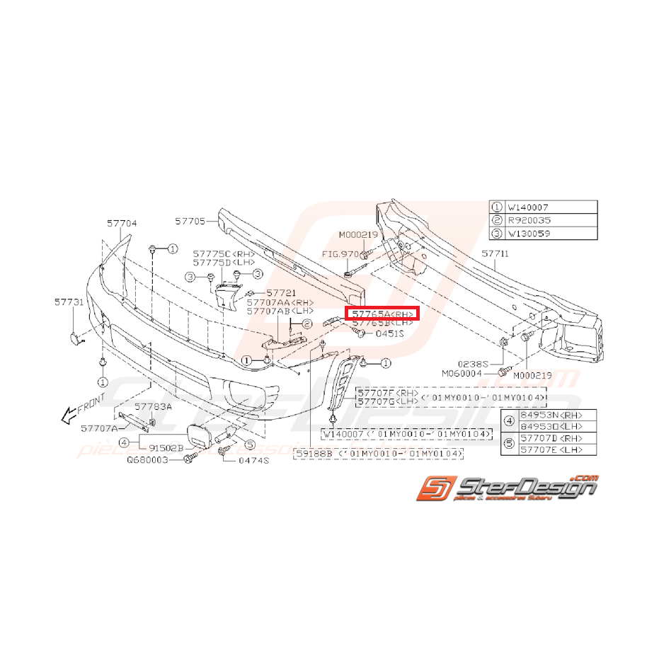 Glissière pare choc subaru WRX/STI 01-02