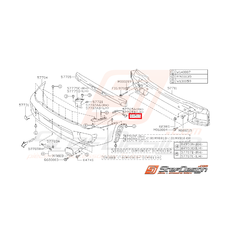 Vis pare-choc avant SUBARU STI/WRX 01-05