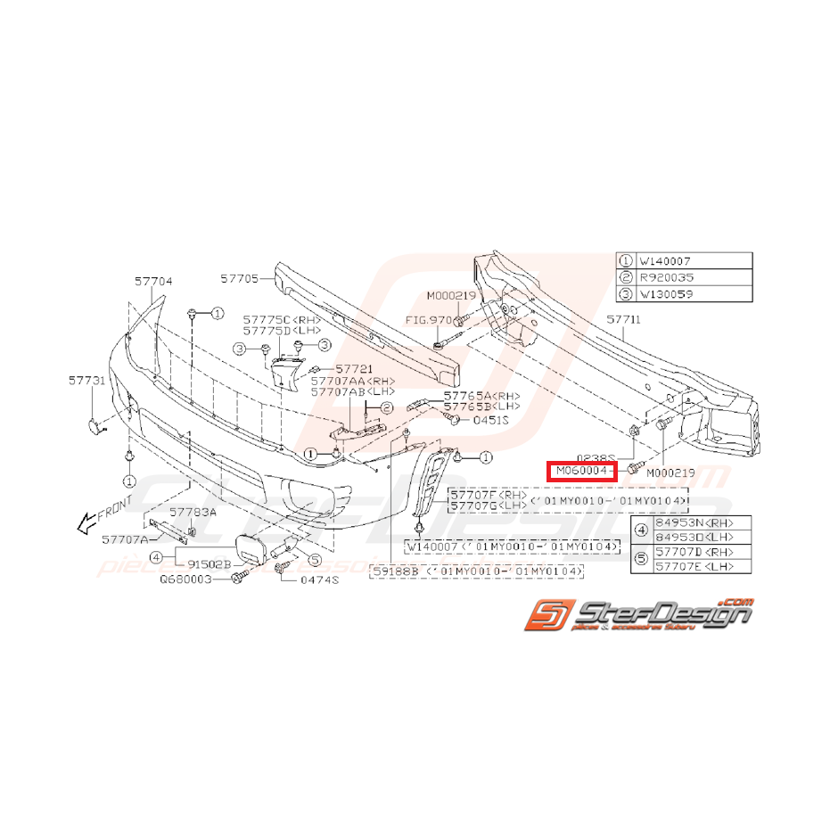 Vis traverse renforcement pare-choc avant WRX 08-14