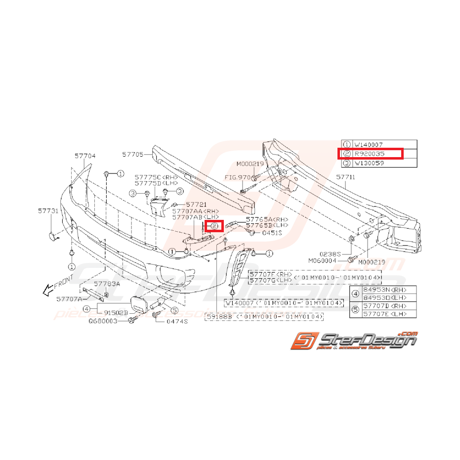 Rivet support de pare choc arrière WRX/STI 01-07