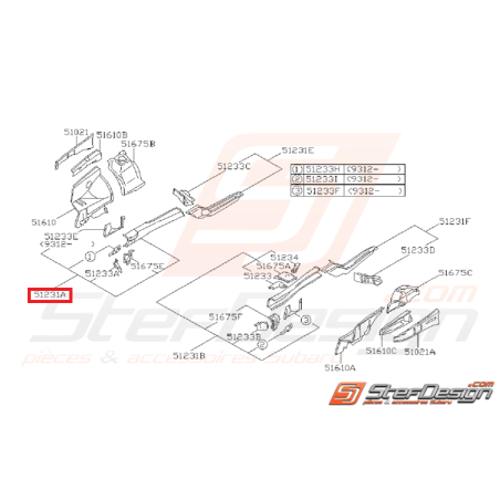 Longeron joue d'aile avant SUBARU GT 94-00