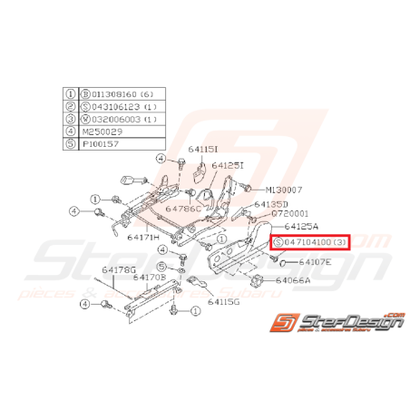 Vis de fixation latérale de siège conducteur SUBARU GT 99-00