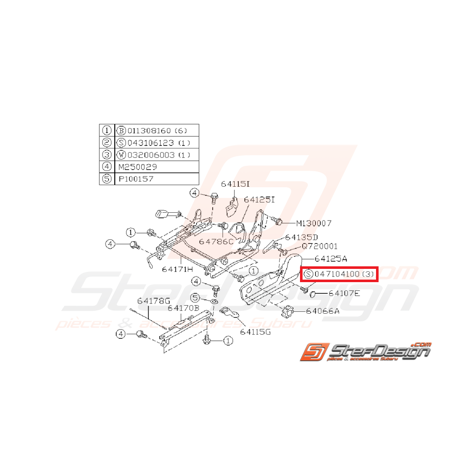 Vis de fixation latérale de siège conducteur SUBARU GT 99-00