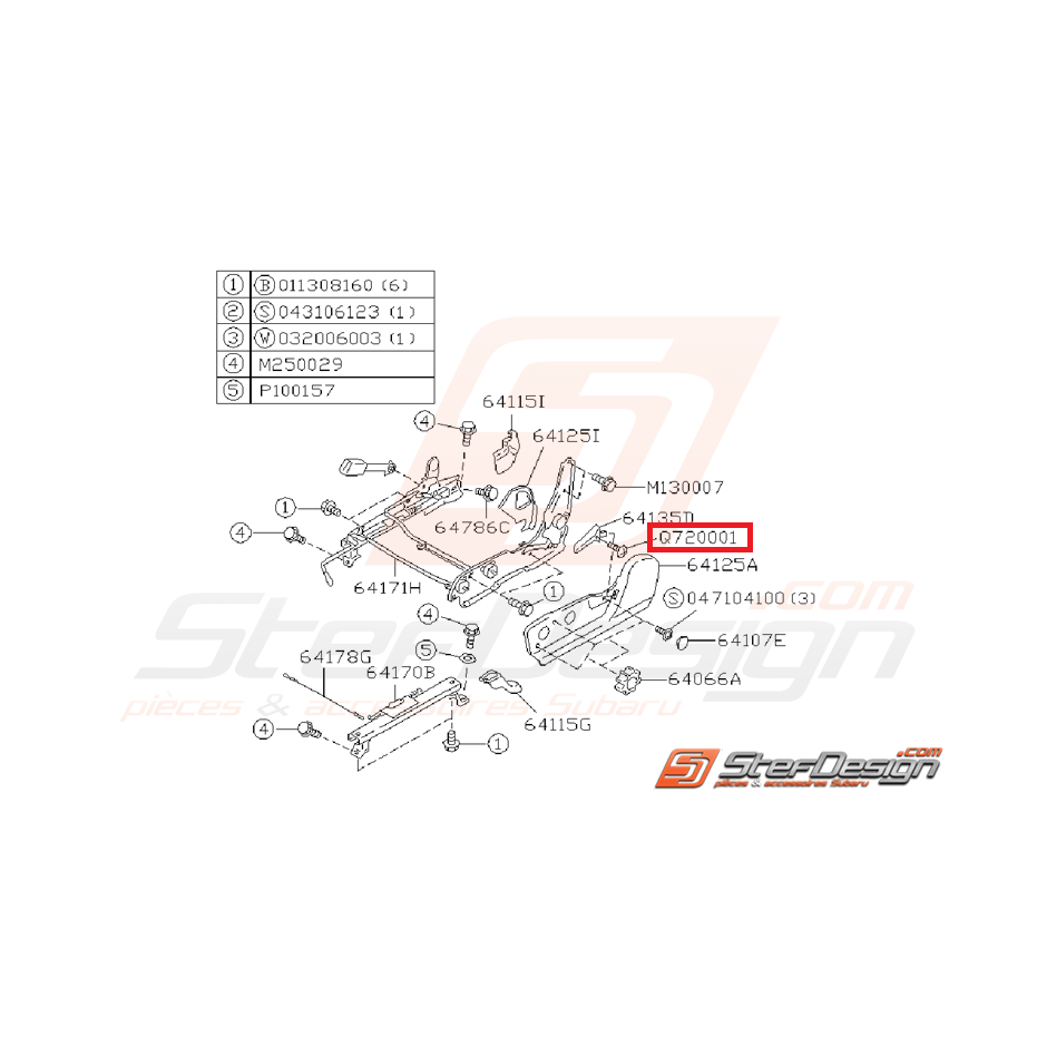 Vis de fixation de siège conducteur SUBARU GT 99-00
