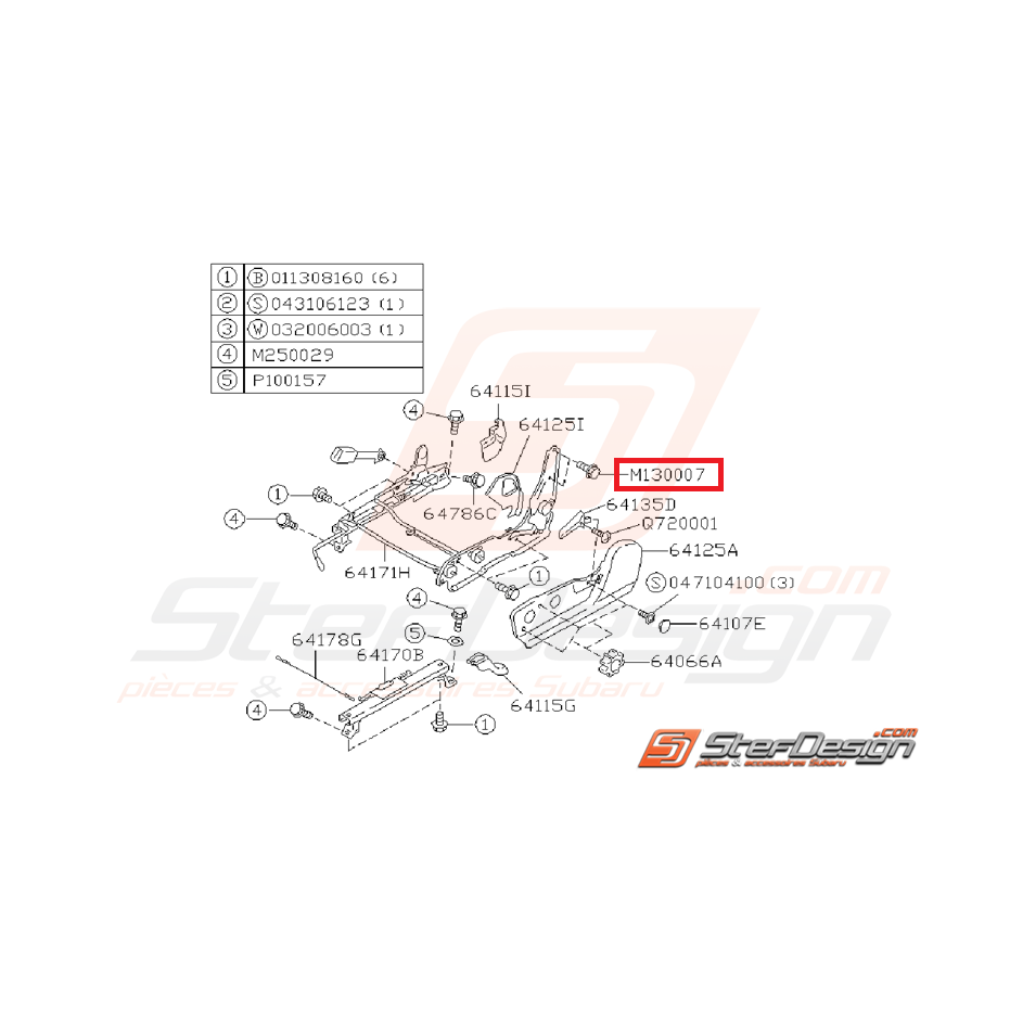 Boulon supérieur de fixation de siège conducteur GT 99-00 Boulon supérieur de fixation de siège conducteur GT 99-00
