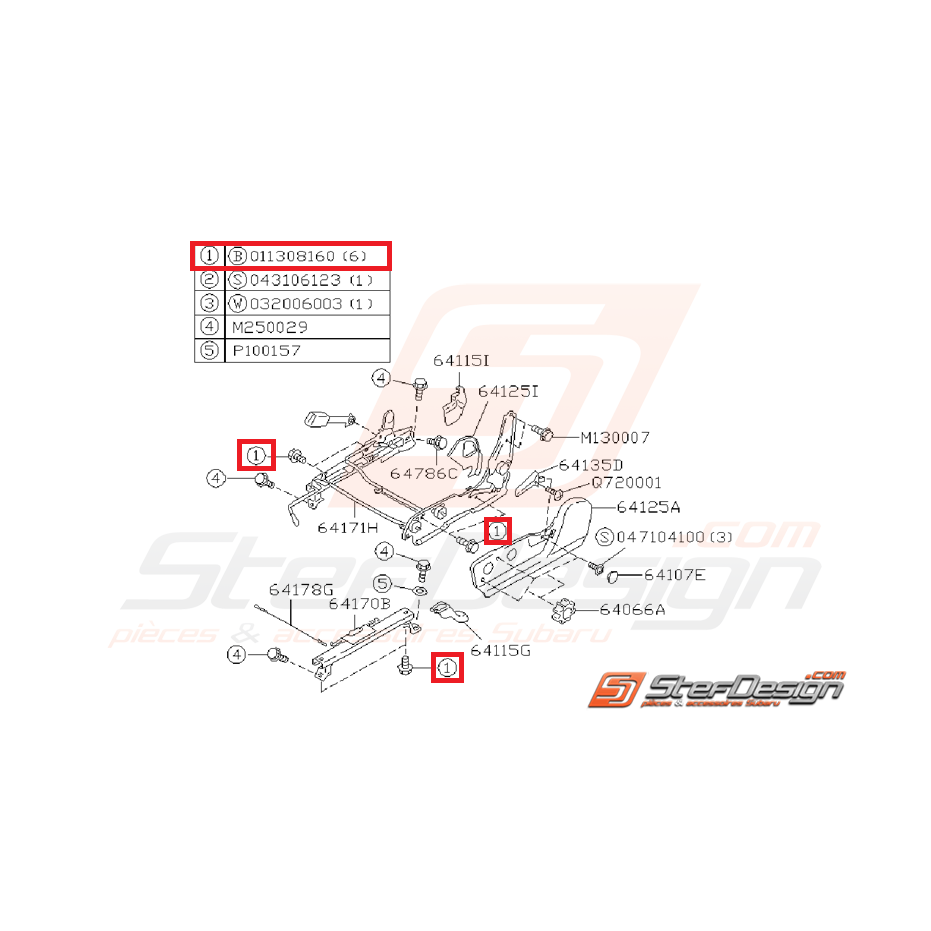 Vis de fixation de rail siège conducteur SUBARU GT 99-00