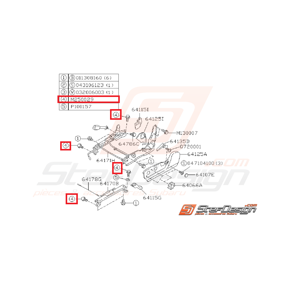 Vis de fixation de rail siège conducteur SUBARU GT 99-00
