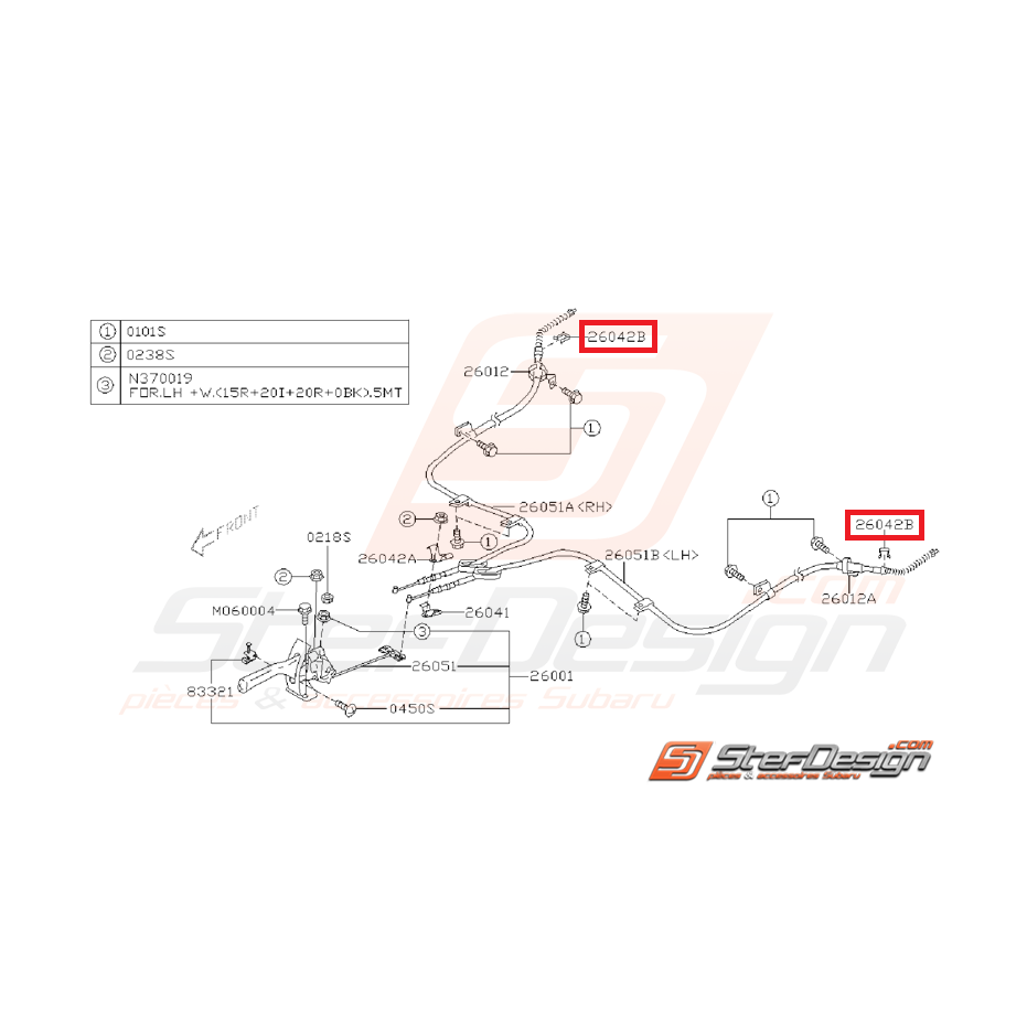 Attache câble de frein a main SUBARU GT 98-00 WRX/STI 01-14 Attache câble de frein a main SUBARU GT 98-00 WRX/STI 01-14