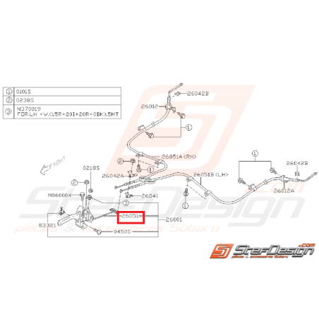 Câble primaire de levier de frein a main SUBARU WRX/STI 05-07