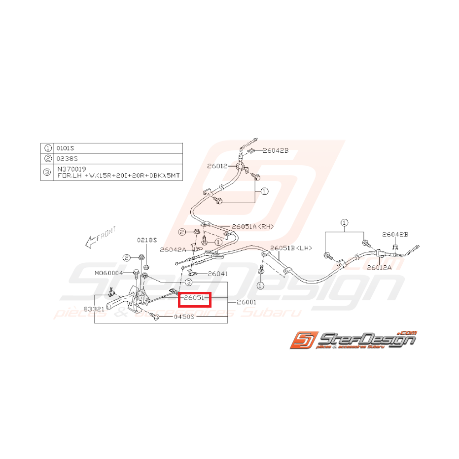Câble primaire de levier de frein a main SUBARU WRX/STI 05-07 Câble primaire de levier de frein a main SUBARU WRX/STI 05-07
