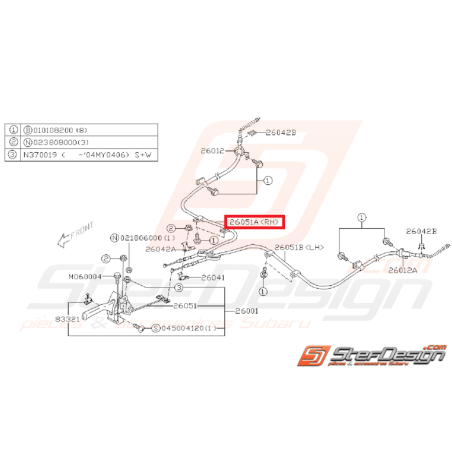 Câble de frein a main droit WRX 01-04