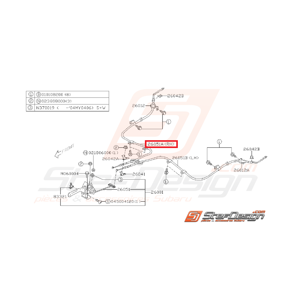 Câble de frein a main droit WRX 01-04 Câble de frein a main droit WRX 01-04