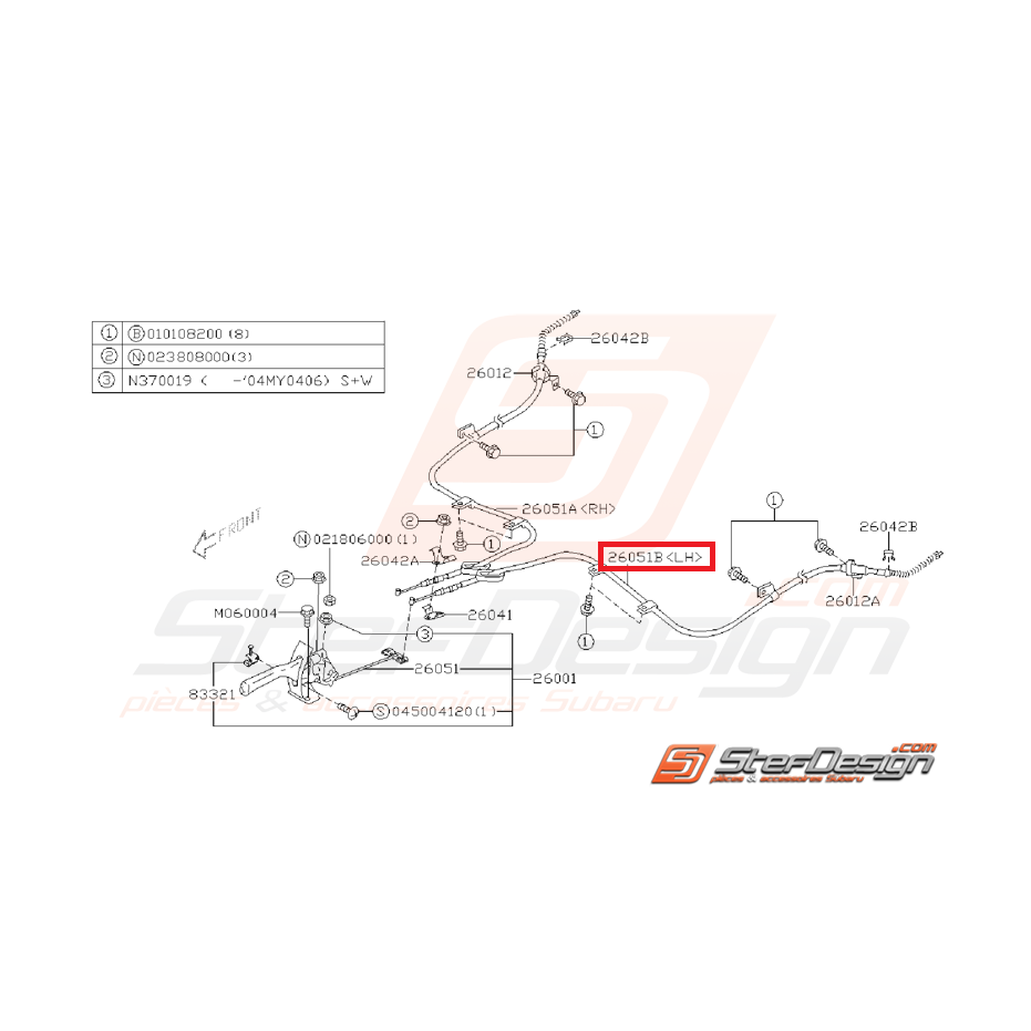 Câble de frein a main gauche WRX 01-04 Câble de frein a main gauche WRX 01-04