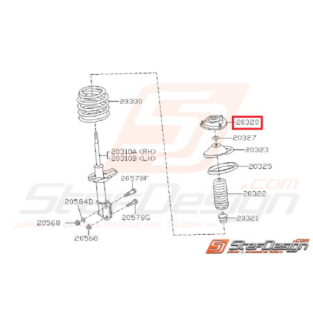 Coupelle d'amortisseur avant origine subaru GT 93-00 WRX/STI 01-07