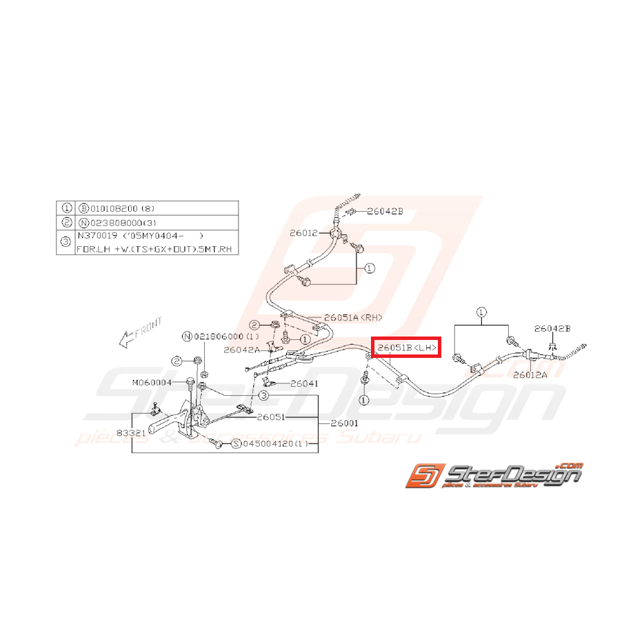 Câble de frein a main gauche WRX 05-07 Câble de frein a main gauche WRX 05-07