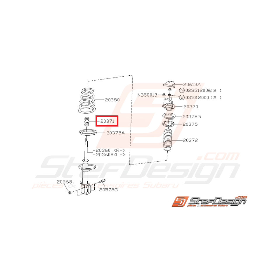Renfort d'amortisseur arrière sur tige GT 93-00 WRX 03-05
