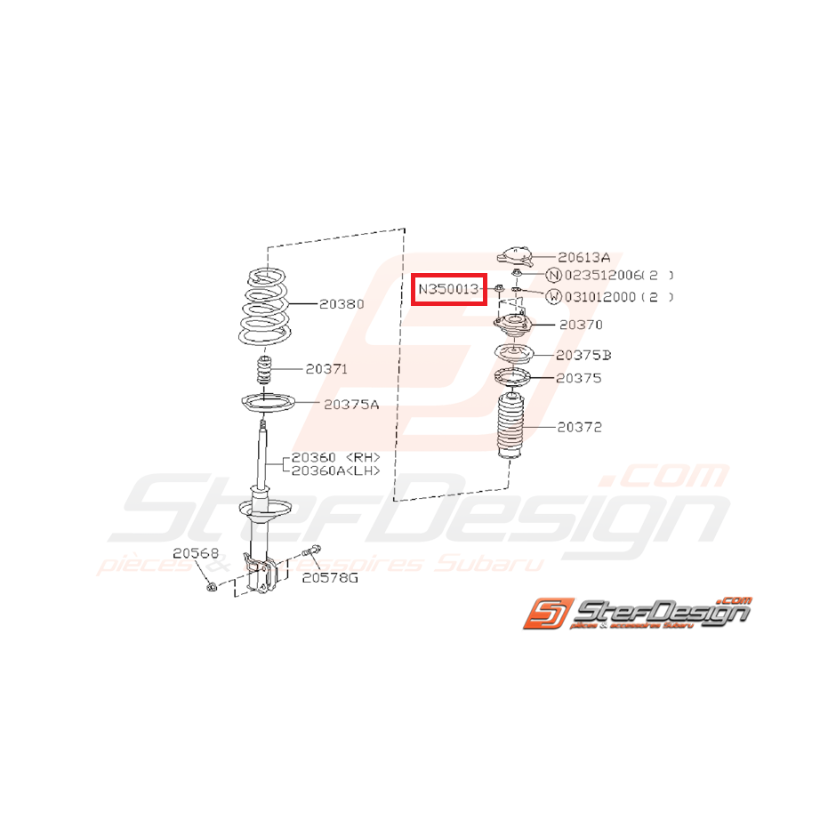 Écrou auto-bloquant amortisseur avant SUBARU WRX/STI 01-11
