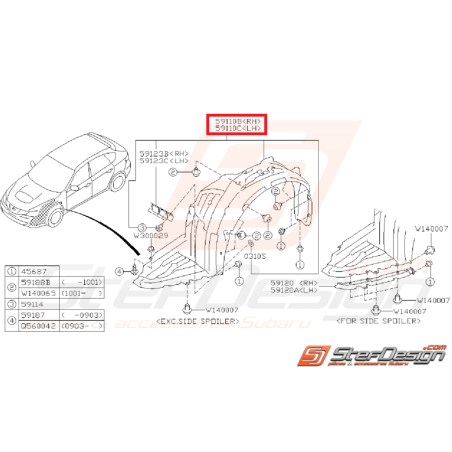 Pare boue avant SUBARU WRX 08-11