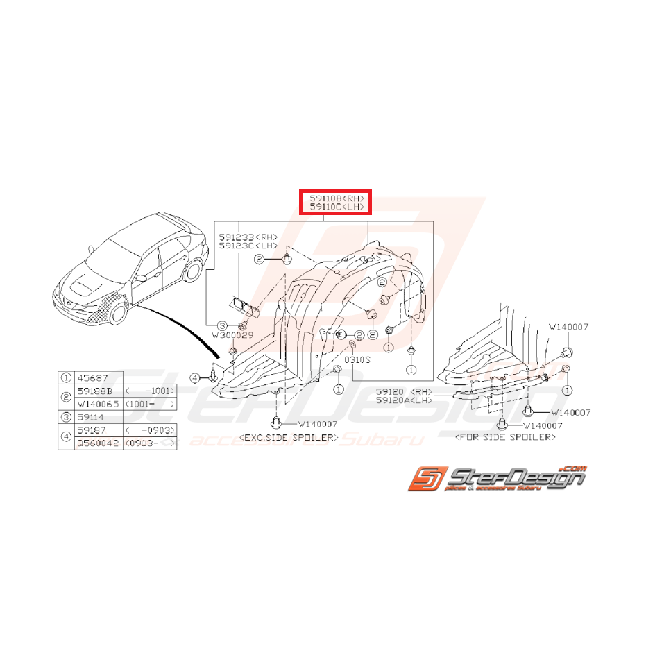 Pare boue avant SUBARU WRX 08-11