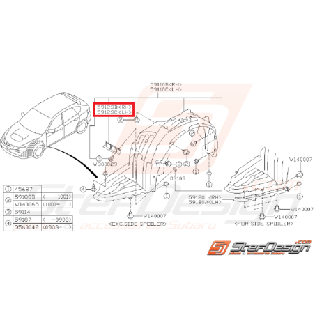 Plaque pare boue SUBARU WRX du 01-06-2008 à 2011