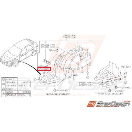 Attache (support) garde-boue GT du 08/99 a 2001 WRX/STI 01-14