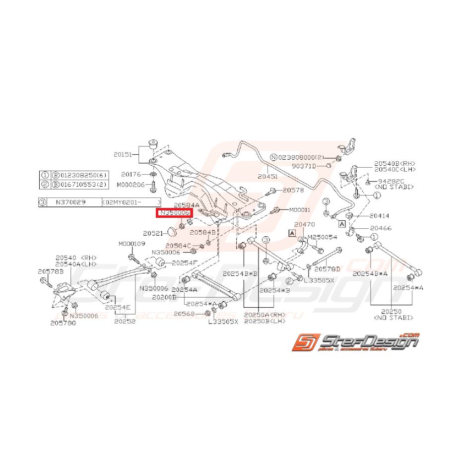Écrou de train arrière et de fixation de triangle SUBARU WRX/STI 01-11