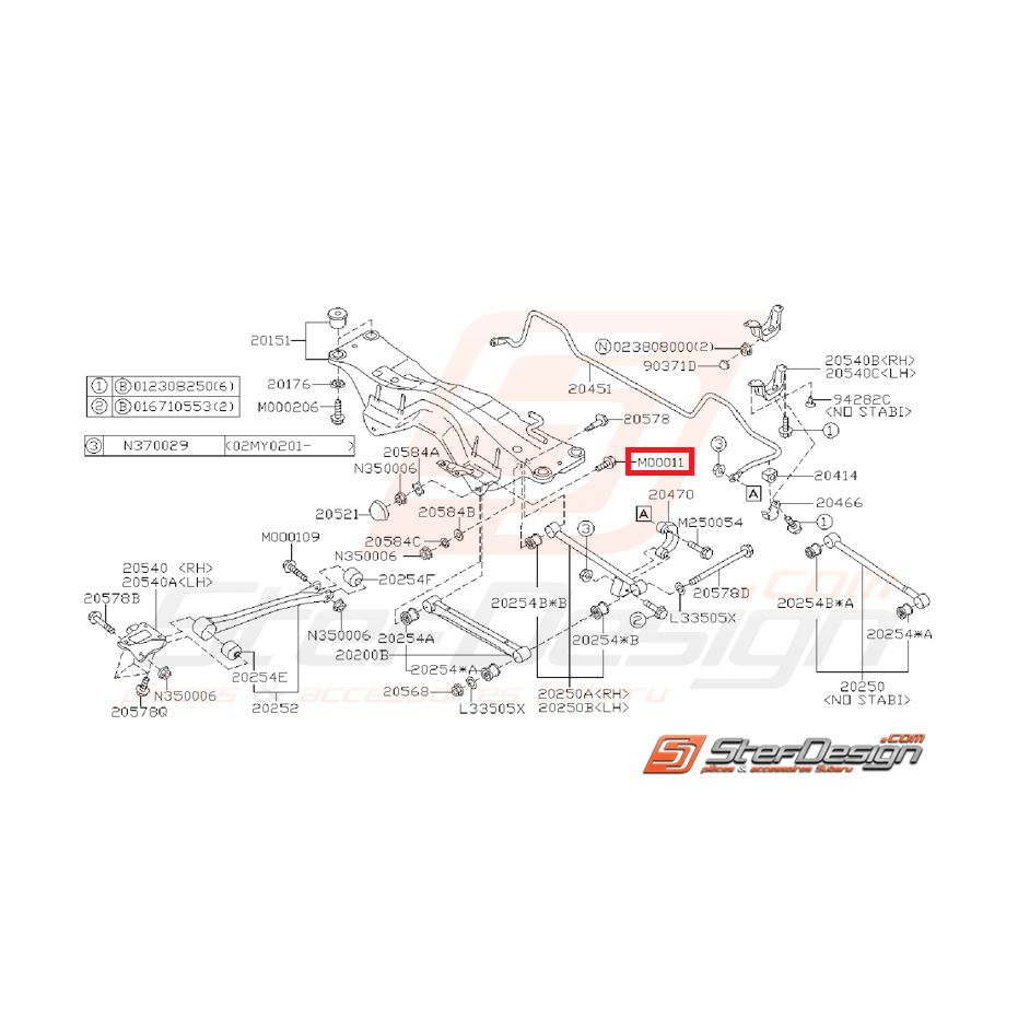 Vis suspension arrière GT 93-00 WRX/STI 01-07