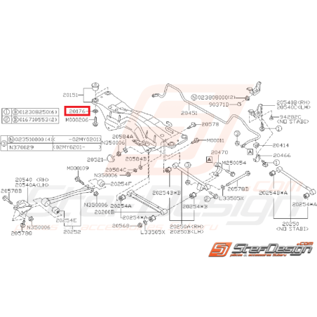 Rondelle de fixation de berceau arrière origine SUBARU WRX 01-07