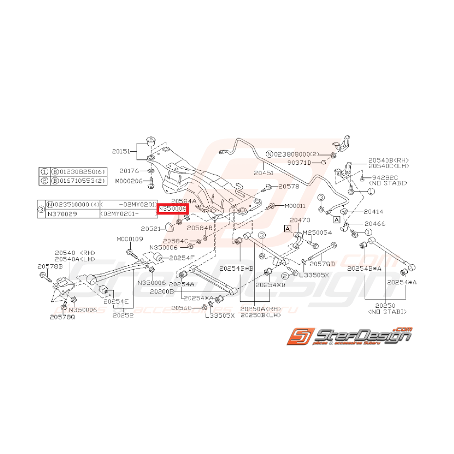 Écrou de train arrière et de fixation de triangle SUBARU WRX/STI 01-11
