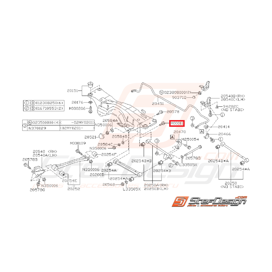 Vis suspension arrière GT 93-00 WRX/STI 01-07