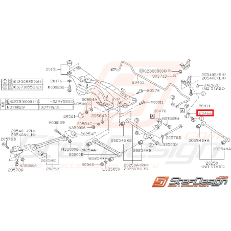 Support silent bloc barre anti-roulis SUBARU P1 WRX/STI 2001 au 16/10/2002