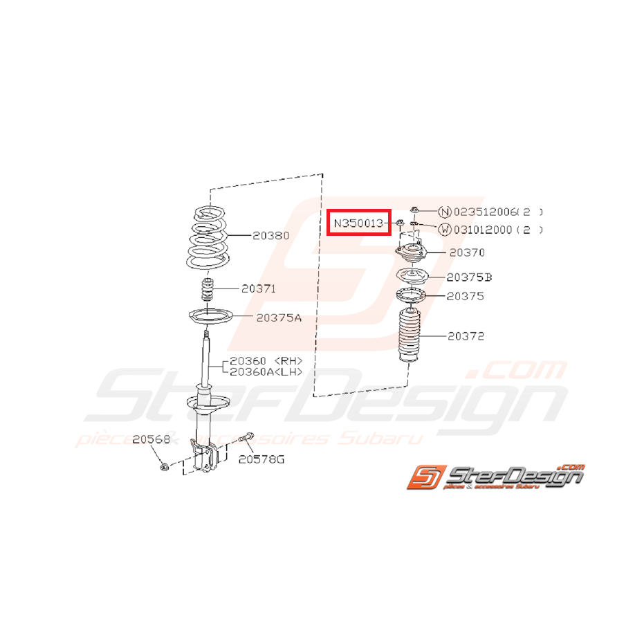 Écrou auto-bloquant amortisseur avant SUBARU WRX/STI 01-11