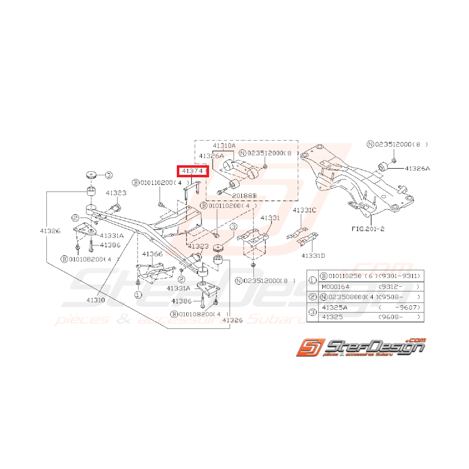 Tiges de fixation de traverse de différentiel GT 93-00 WRX/STI 01-07