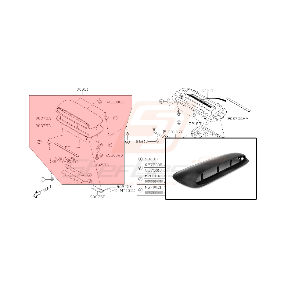 Prise d'air de capot origine pour subaru impreza STI 2002 Prise d'air de capot origine pour subaru impreza STI 2002