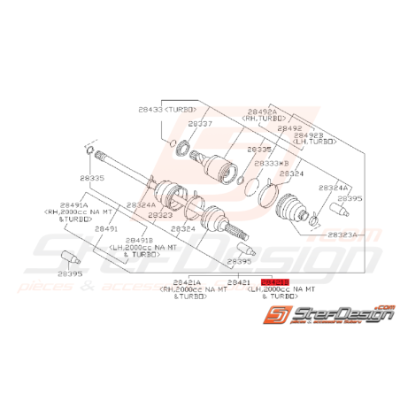 Cardan arrière droit SUBARU GT 98 au 31/12/1999