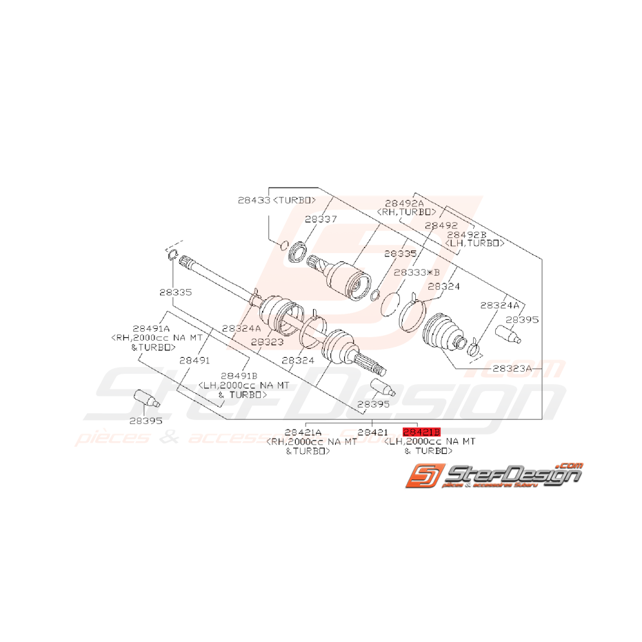 Cardan arrière droit SUBARU GT 98 au 31/12/1999