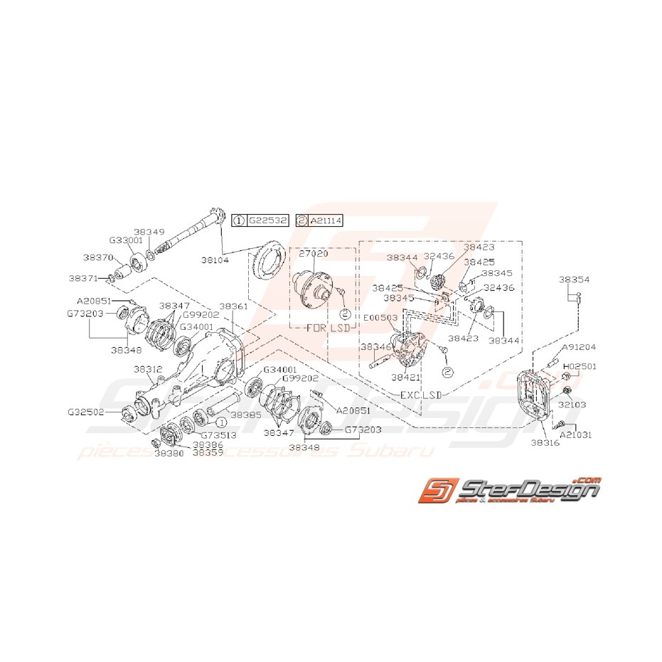 Ensemble Différentiel Arrière Origine Subaru GT 1993 - 1996 Ensemble Différentiel Arrière Origine Subaru GT 1993 - 1996