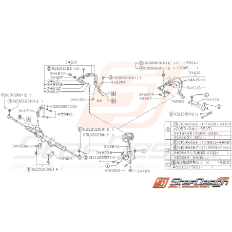 Ensemble Système de Direction Assistée Subaru GT 1993 - 2000