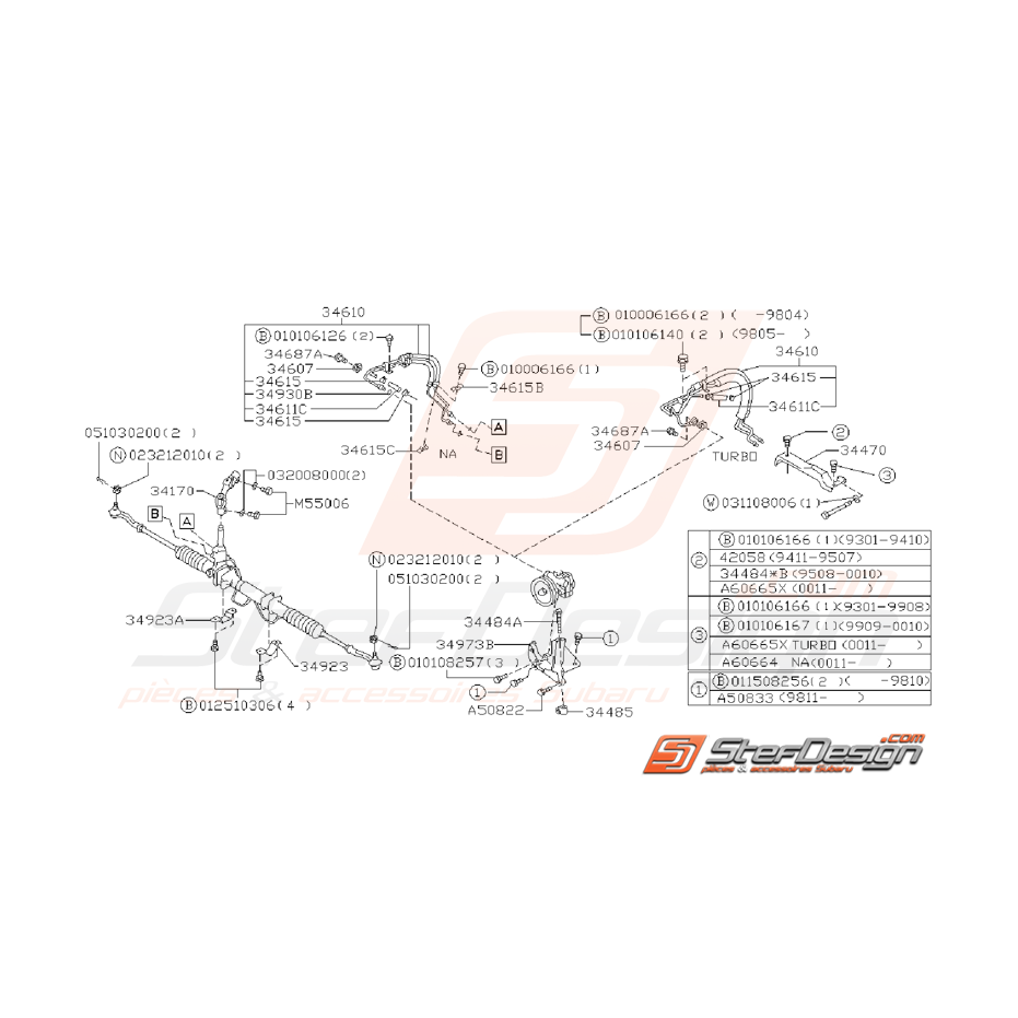 Ensemble Système de Direction Assistée Subaru GT 1993 - 2000