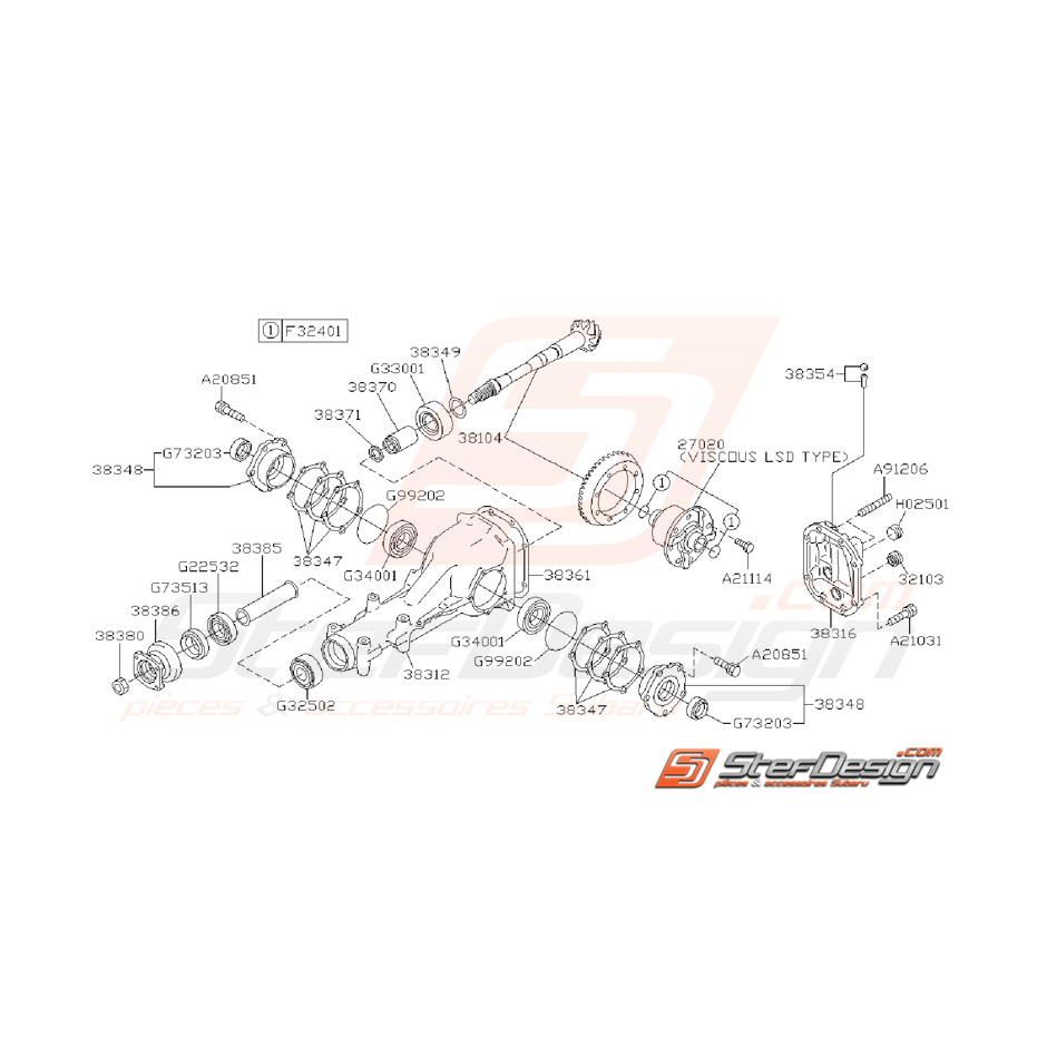 Ensemble Différentiel Arrière Subaru WRX 2001 - 2007 Ensemble Différentiel Arrière Subaru WRX 2001 - 2007