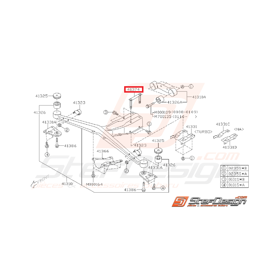 Tiges de fixation de traverse de différentiel GT 93-00 WRX/STI 01-07