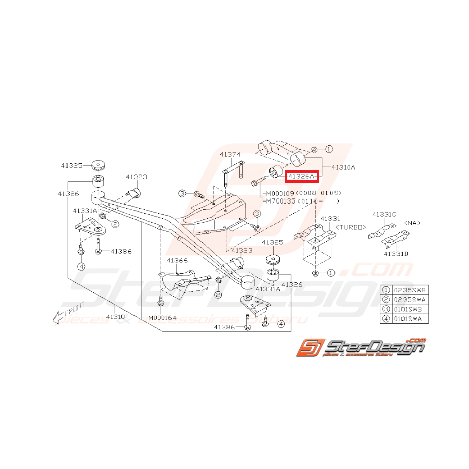 Silents bloc de support de différentiel arrière WRX 01-07 STI 01-04