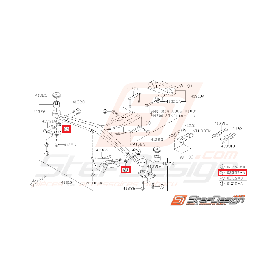 Écrou boite de vitesse et de support de pont GT 97-00 WRX/STI 01-07