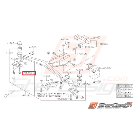 Vis de fixation de plaque de support de pont SUBARU WRX/STI 02-07