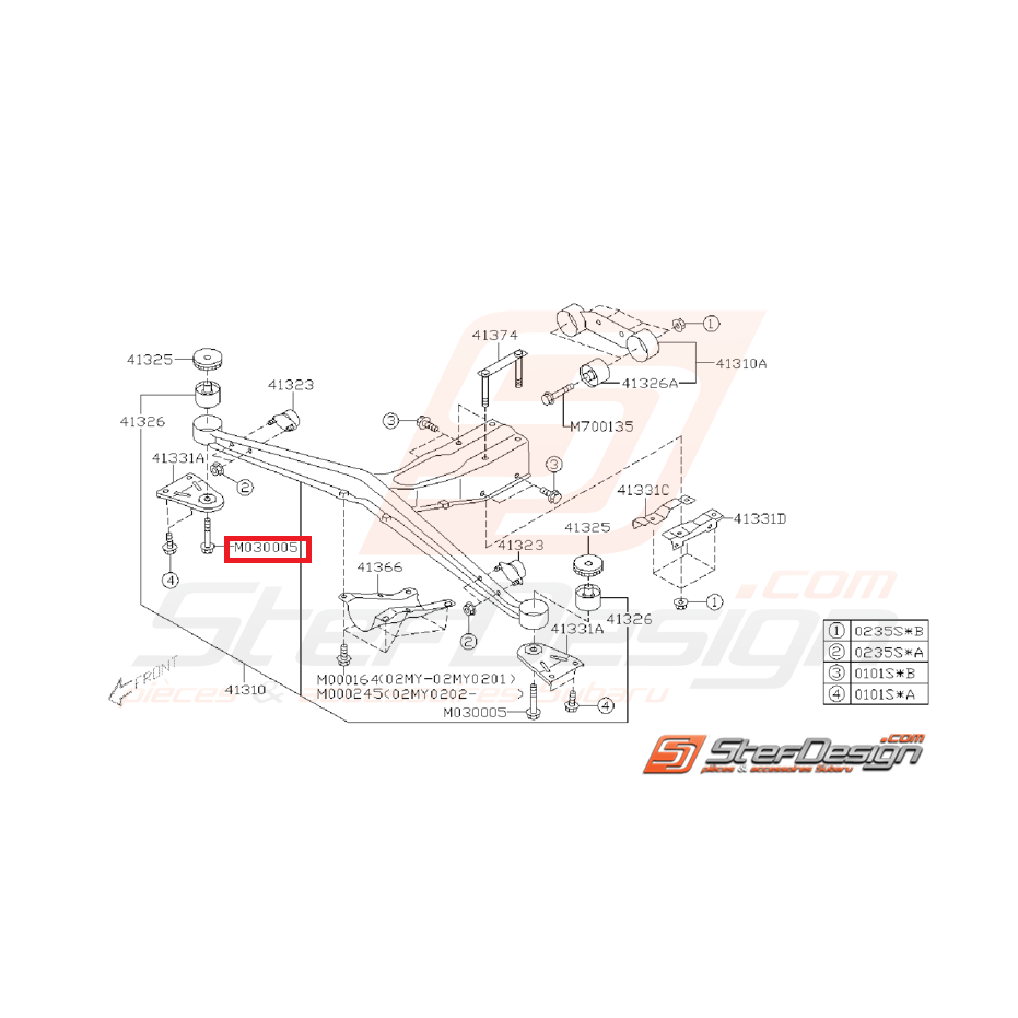 Vis de fixation de plaque de support de pont SUBARU WRX/STI 02-07
