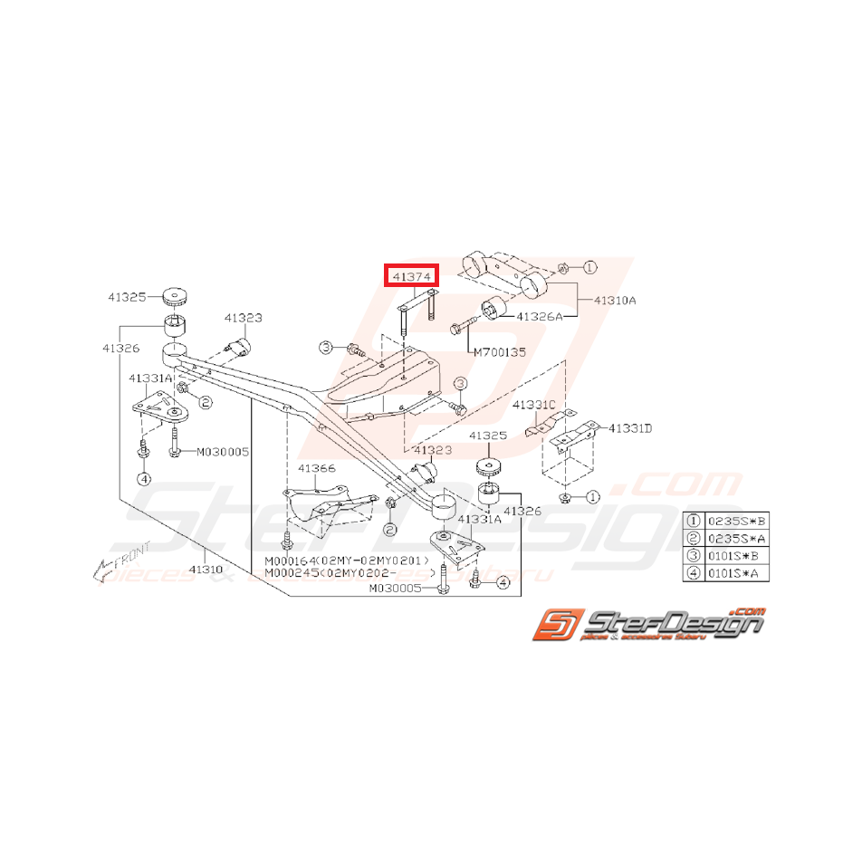 Tiges de fixation de traverse de différentiel GT 93-00 WRX/STI 01-07