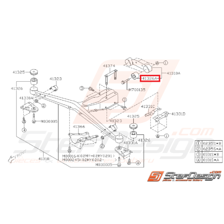 Silents bloc de support de différentiel arrière WRX 01-07 STI 01-04