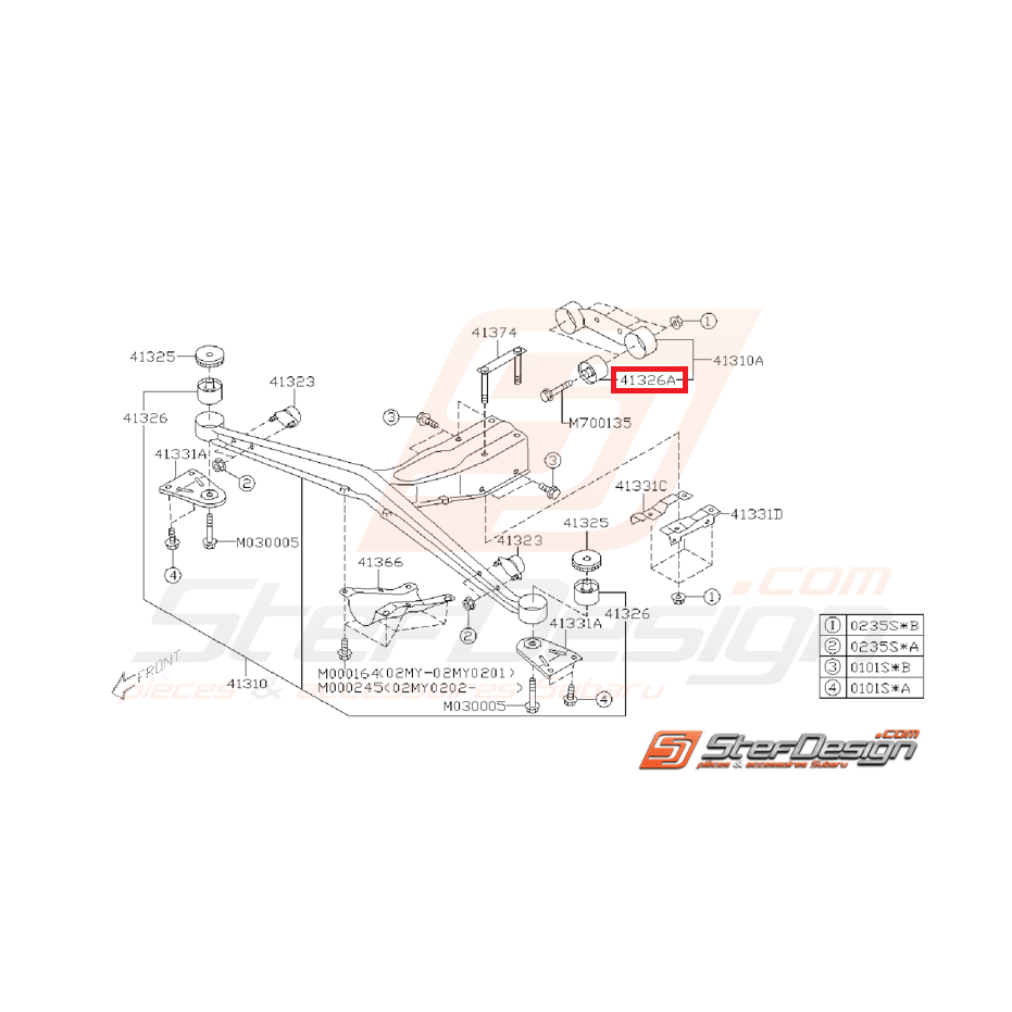 Silents bloc de support de différentiel arrière WRX 01-07 STI 01-04